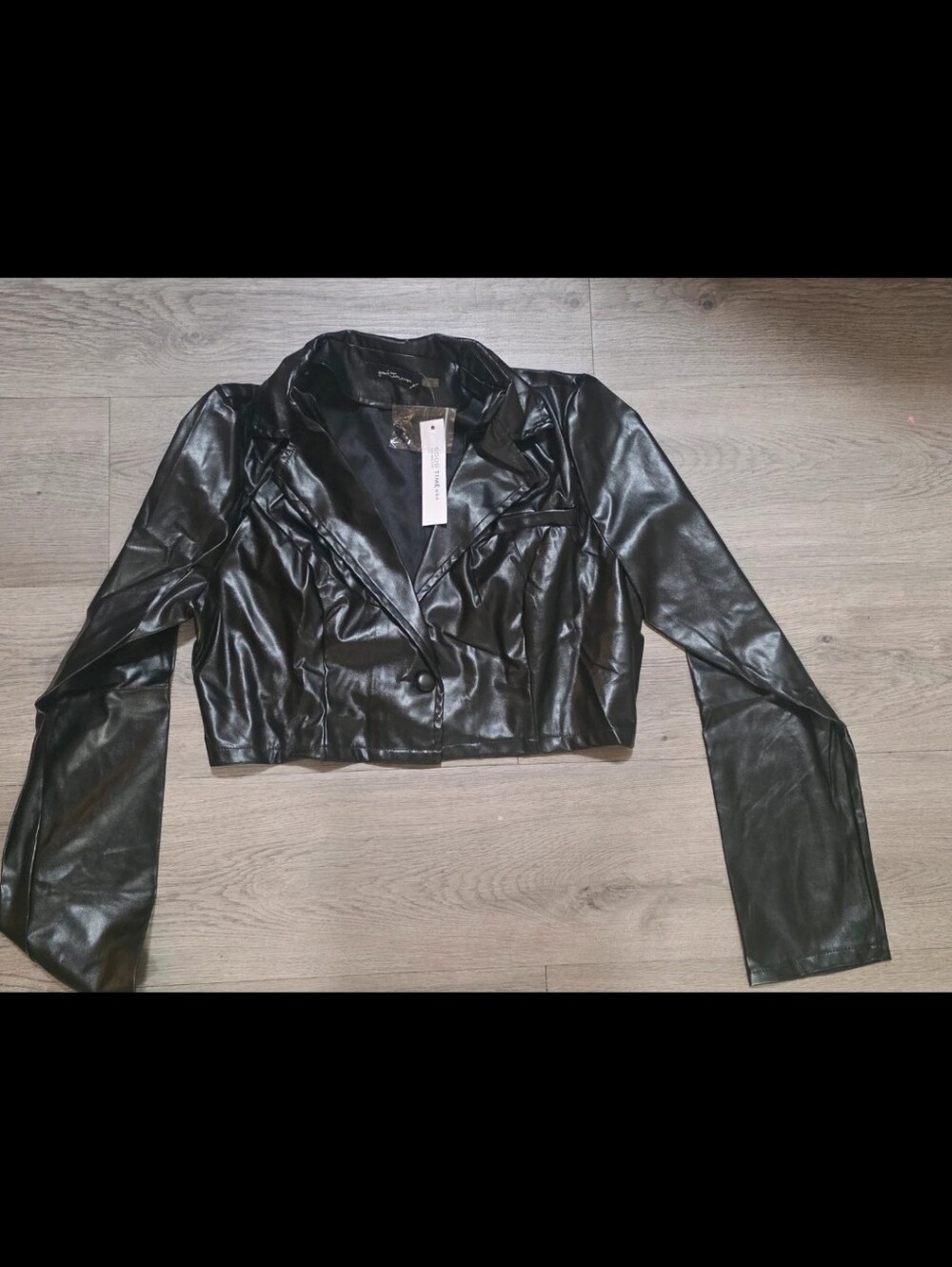 Black Cropped Faux Leather Jacket - Women's